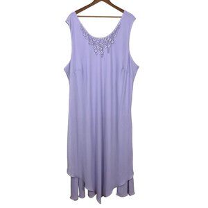 Roamans‎ Maxi Dress Womens 34W Purple Floral Embroidered Neck Sleeveless *Stains